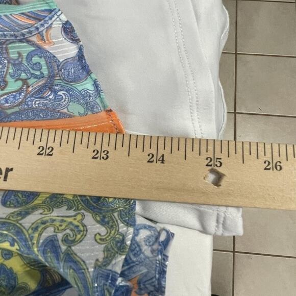 Ruby Rd Blouse Womens Large Blue Orange Paisley Ruffle Sheer Metallic Boho Top - Picture 6 of 6